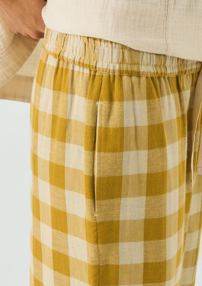 Gingham Double Faced Cotton Pajama Pants | Golden Ochre/Washed Hyacinth