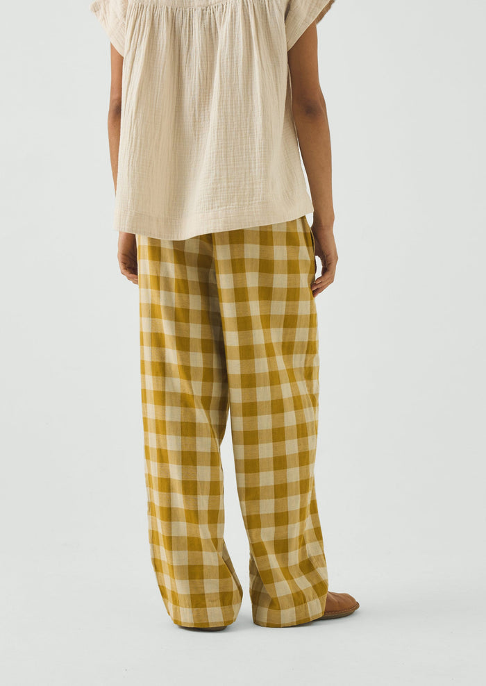 Gingham Double Faced Cotton Pajama Pants | Golden Ochre/Washed Hyacinth