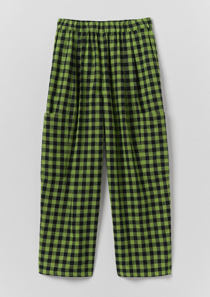 Gingham Linen Cotton Patch Pocket Pants | Beetle Green