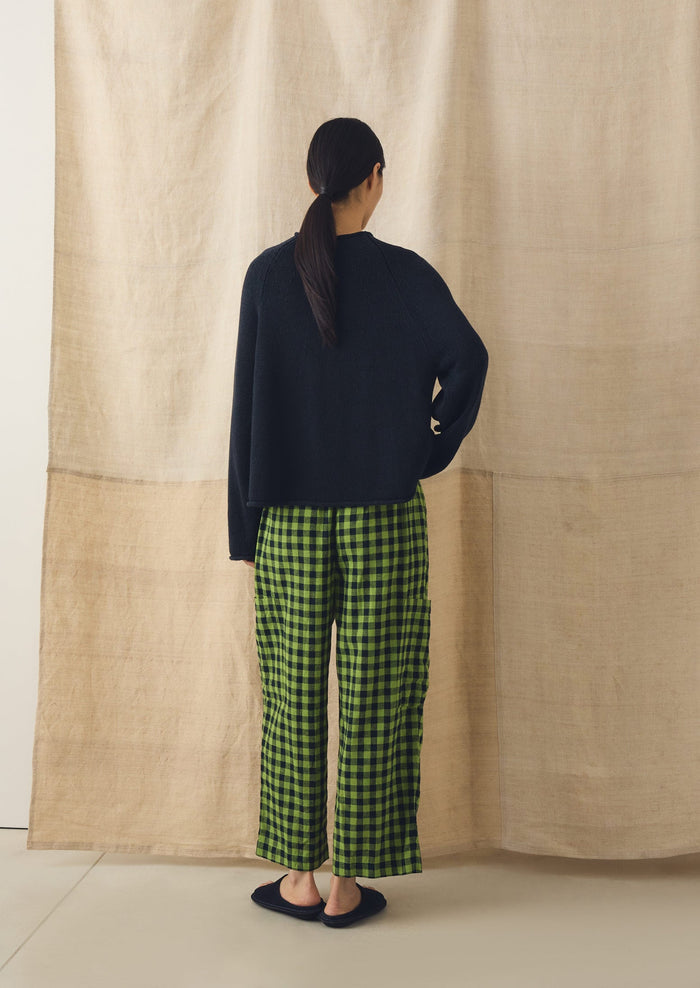 Gingham Linen Cotton Patch Pocket Pants | Beetle Green