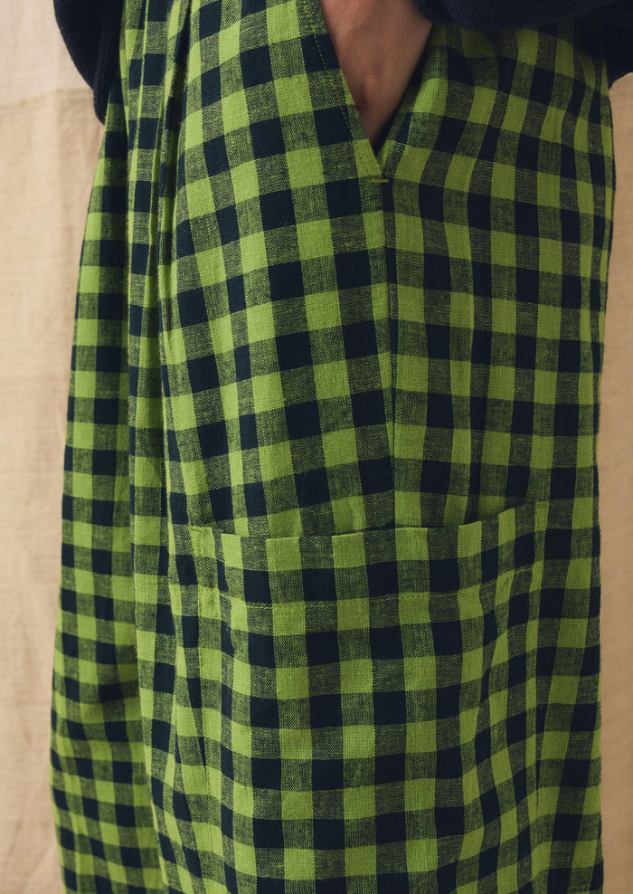 Gingham Linen Cotton Patch Pocket Pants | Beetle Green