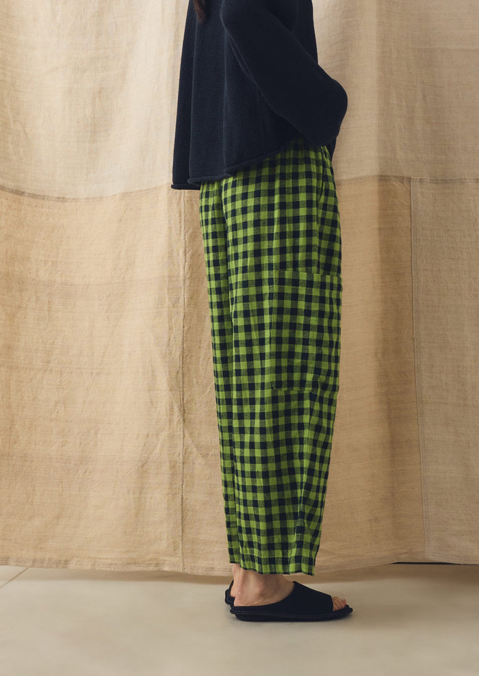 Gingham Linen Cotton Patch Pocket Pants | Beetle Green