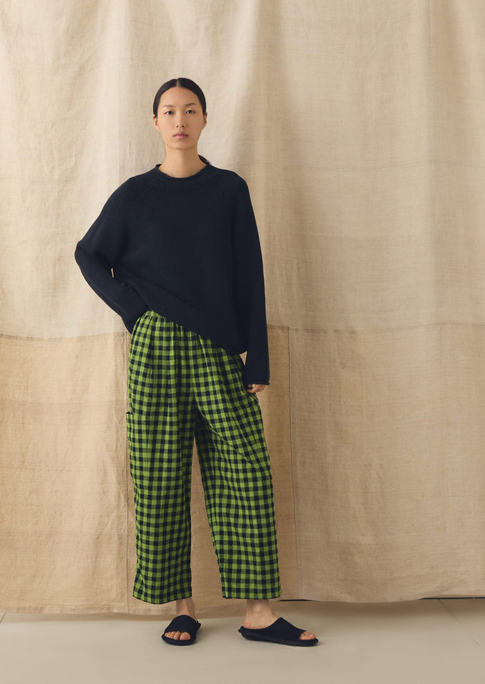 Gingham Linen Cotton Patch Pocket Pants | Beetle Green