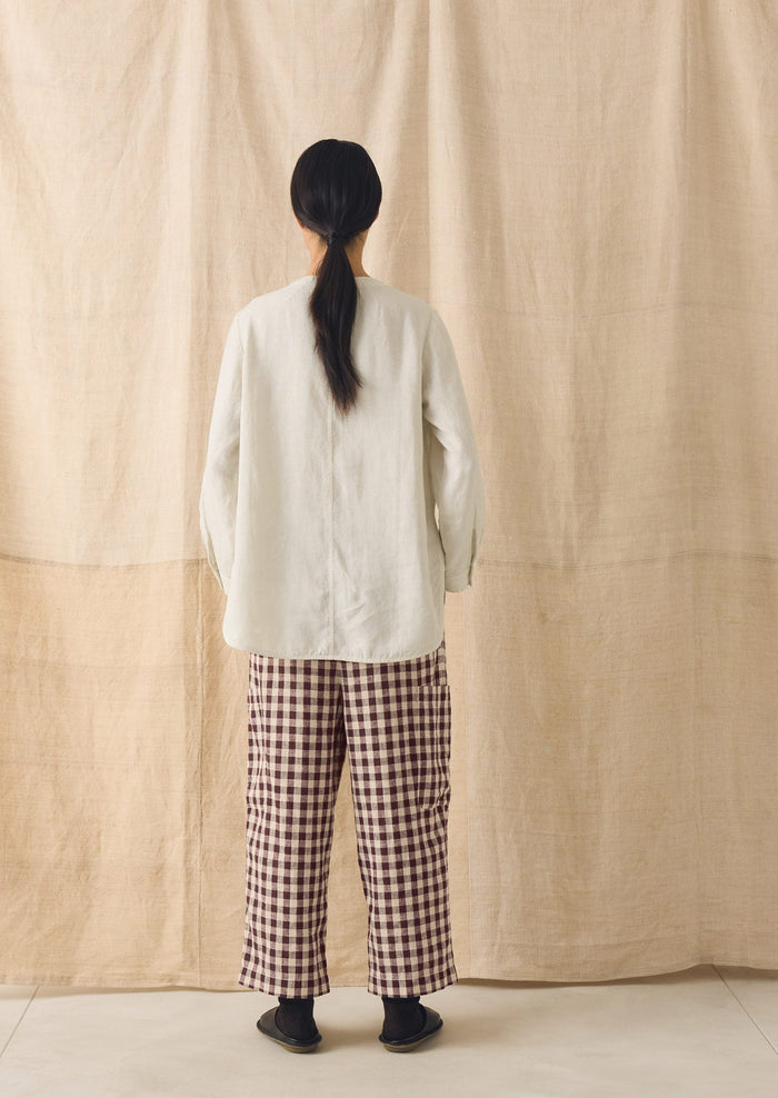Gingham Linen Cotton Patch Pocket Pants | Dark Chocolate/Ecru