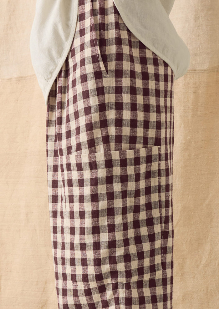 Gingham Linen Cotton Patch Pocket Pants | Dark Chocolate/Ecru