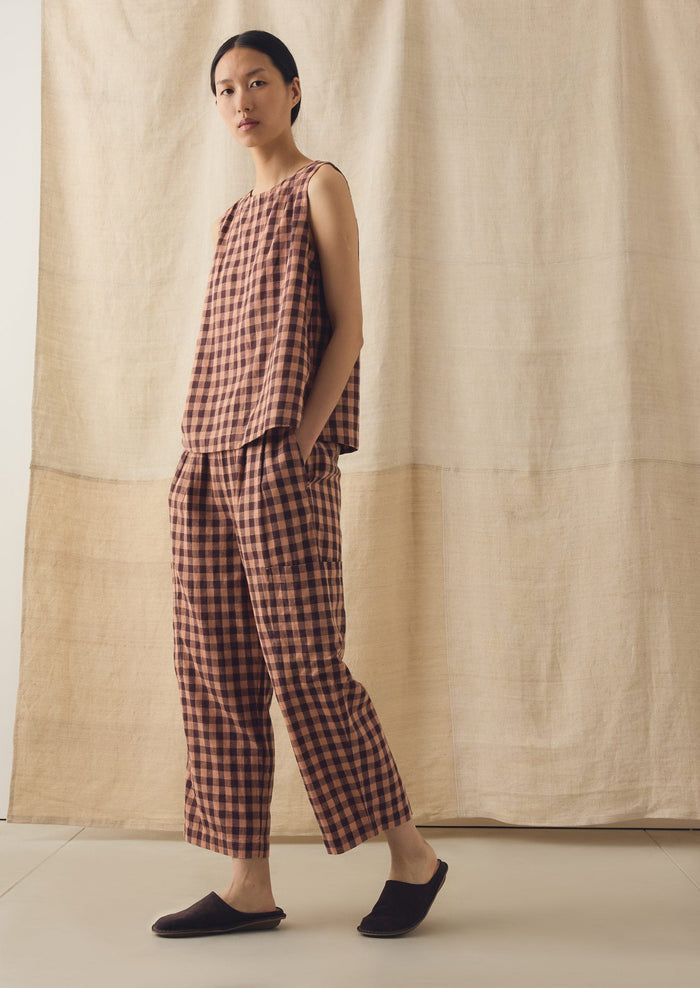 Gingham Linen Cotton Patch Pocket Pants | Rosewood
