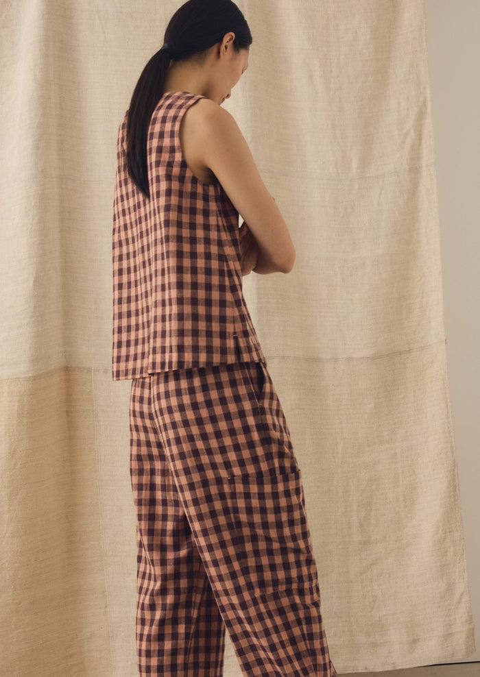 Gingham Linen Cotton Tank Top | Rosewood