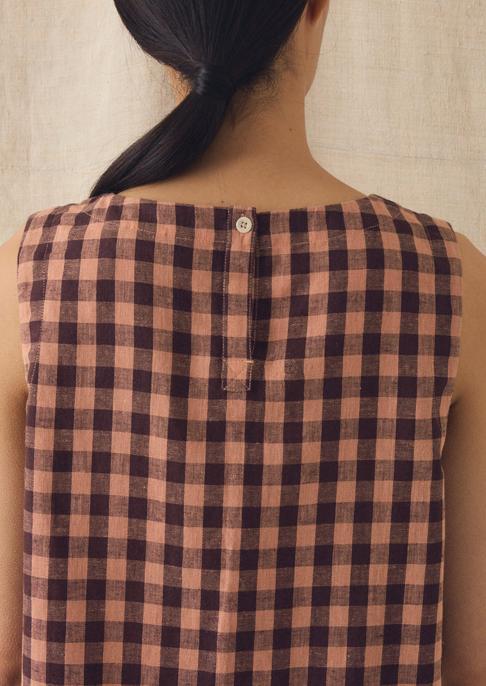 Gingham Linen Cotton Tank Top | Rosewood