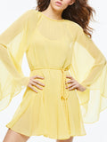 GITANA MINI DRESS WITH TIE BELT - LEMON MERINGUE