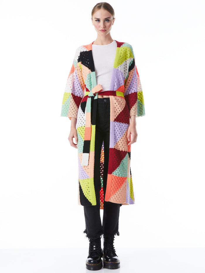 GLADIS PATCHWORK ROBE SWEATER WITH BELT - MULTI