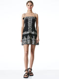 GLINDA BUTTON FRONT MINI DRESS - BLOCK ART BLACK MULTI