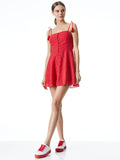 GLINDA EYELET MINI DRESS - RUBY