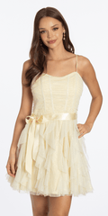 butter/size/s/missy/Camille La Vie/Glitter Mesh Corset Fit and Flare Dress with Satin Tie/front alt