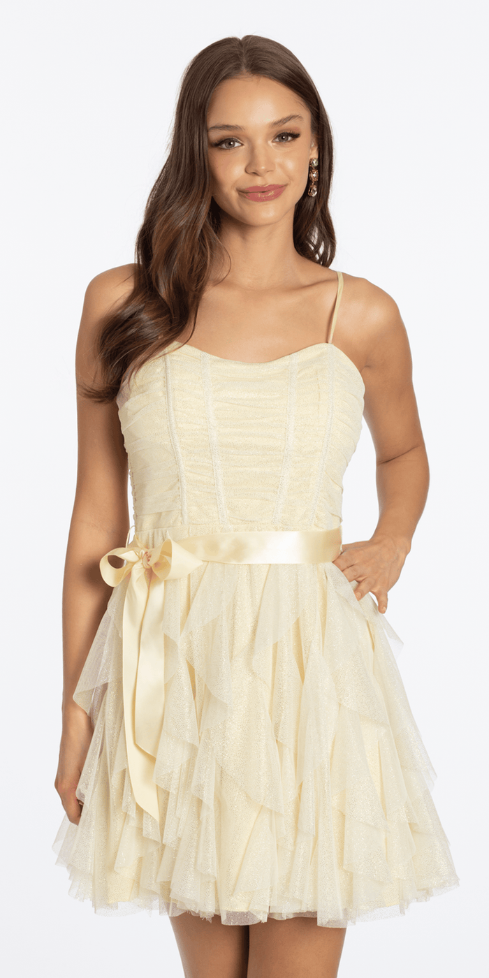 butter/size/s/missy/Camille La Vie/Glitter Mesh Corset Fit and Flare Dress with Satin Tie/front alt 2