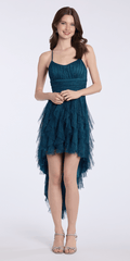 Camille La Vie Glitter Mesh Strappy Lace Up Back High Low Dress junior / 4 / midnight