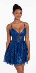 royal-blue/size/4/missy/Camille La Vie/Glitter Mesh Sweetheart Corset Lace Up Back Skater Dress/alt