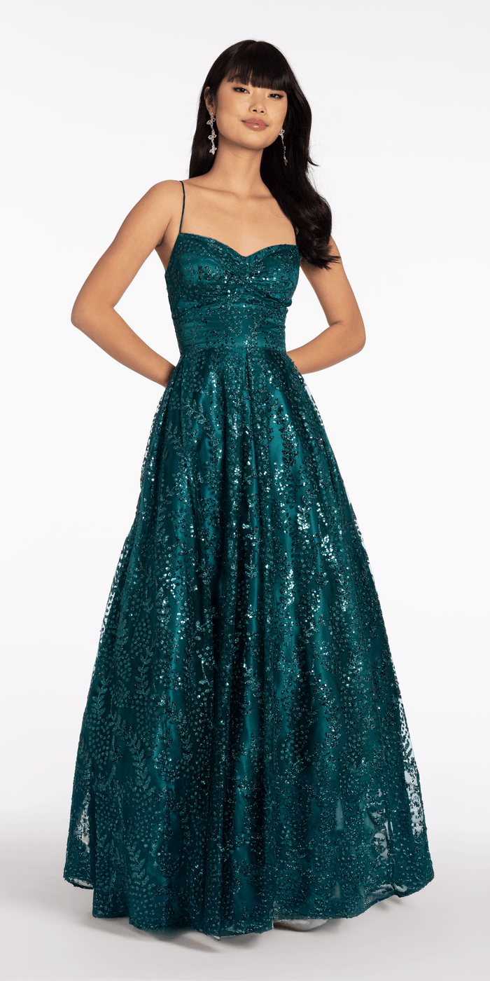 teal/size/4/missy/Camille La Vie/Glitter Mesh Sweetheart Lace Up Back Ballgown/front alt