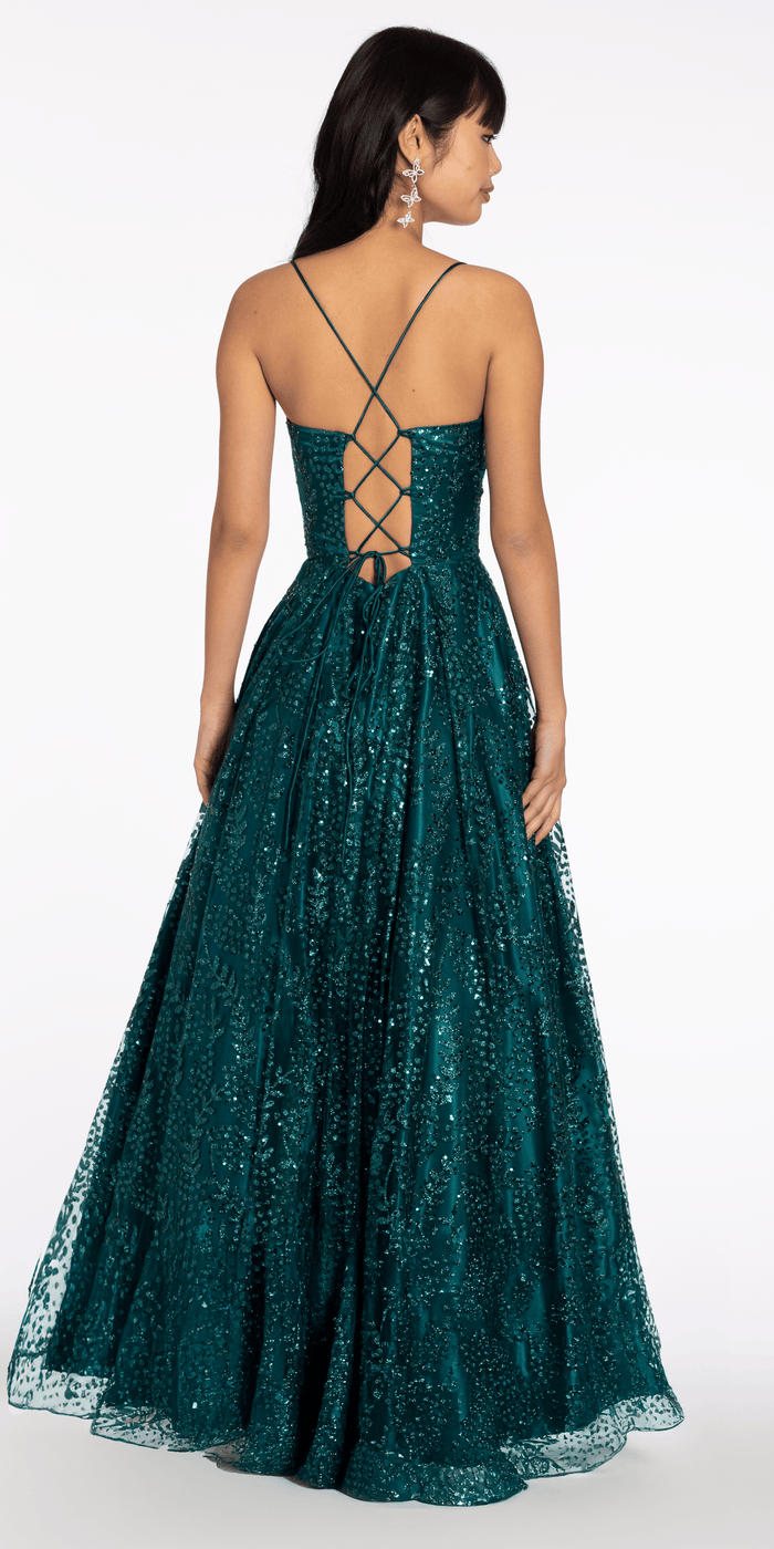 Glitter Mesh Sweetheart Lace Up Back Ballgown - Camille La Vie