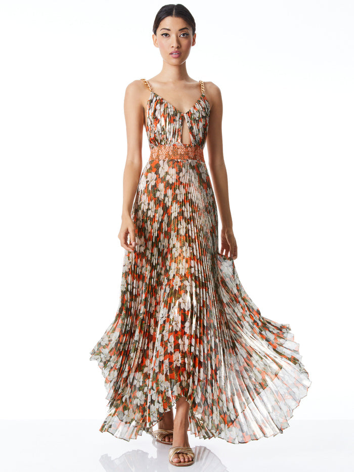 GLORIA CHAIN STRAP PLEATED MAXI DRESS - BLOSSOM