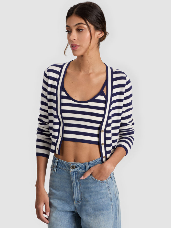 GRACE STRIPED CARDIGAN - INDIGO/SOFT WHITE