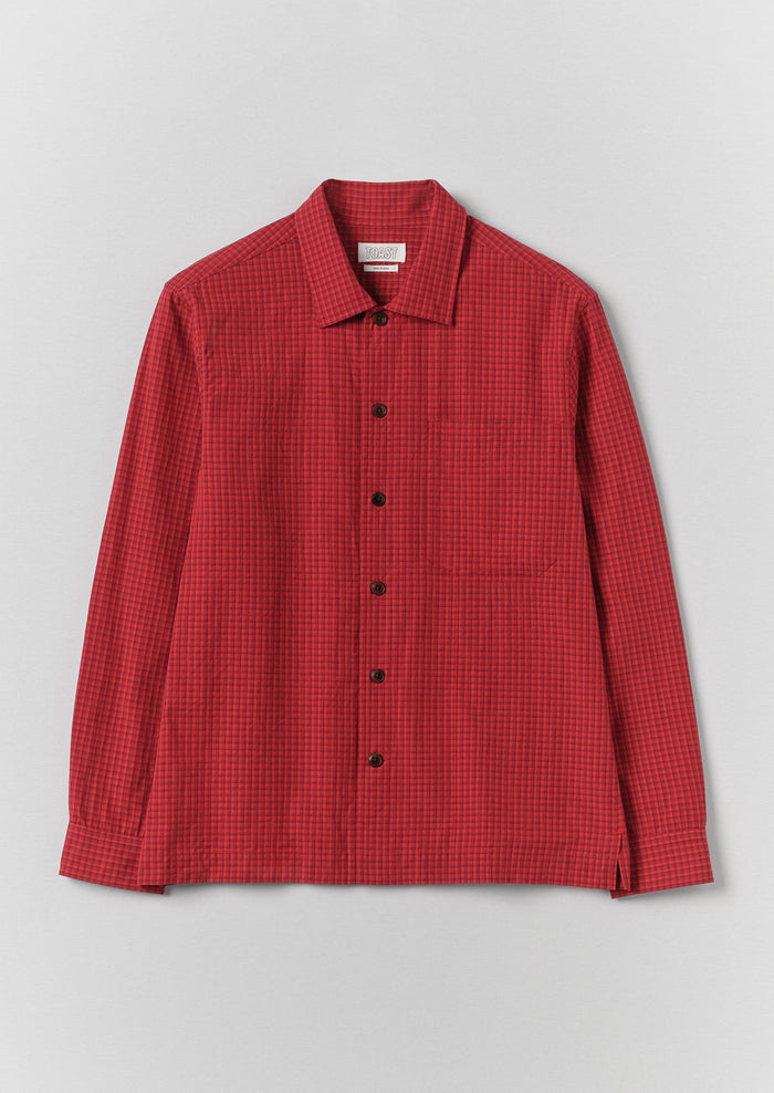 Graph Paper Check Cotton Shirt | Vibrant Red/Slate