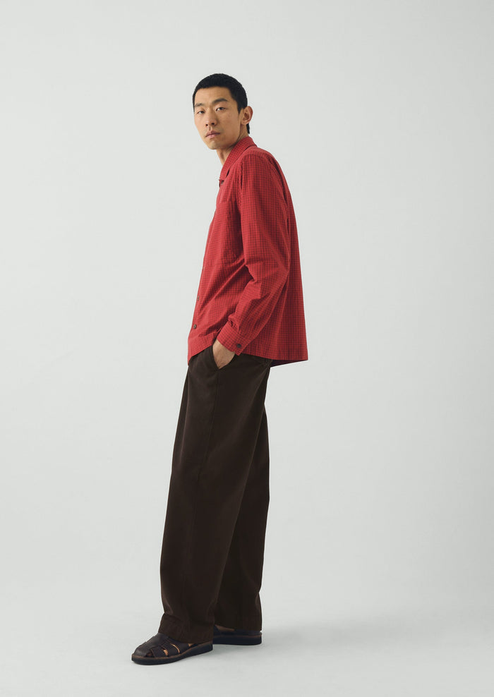 Graph Paper Check Cotton Shirt | Vibrant Red/Slate