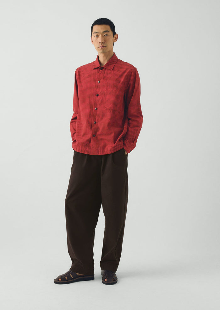 Graph Paper Check Cotton Shirt | Vibrant Red/Slate