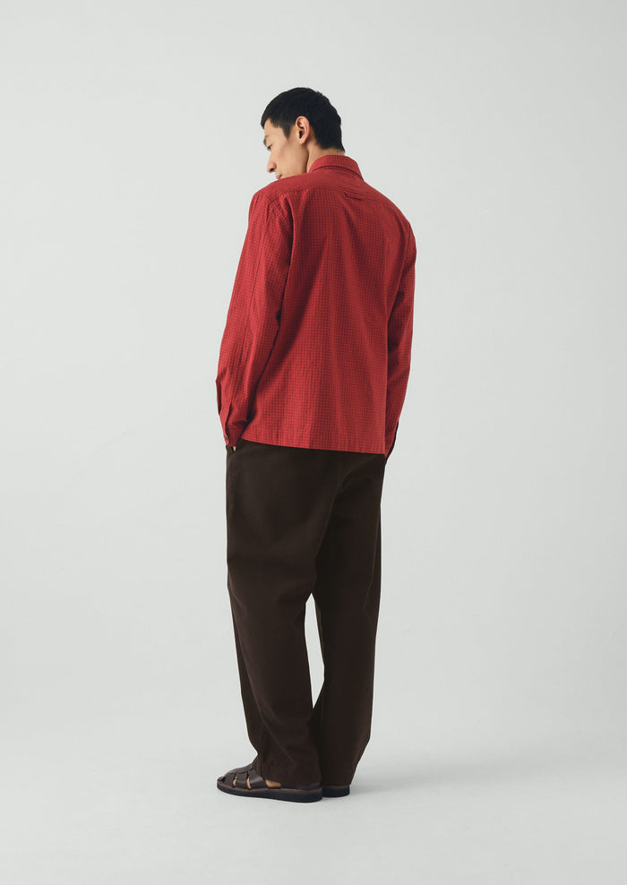 Graph Paper Check Cotton Shirt | Vibrant Red/Slate