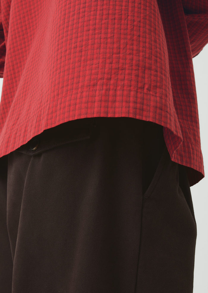 Graph Paper Check Cotton Shirt | Vibrant Red/Slate