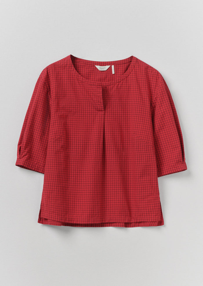 Graph Paper Check Cotton Top | Vibrant Red/Slate