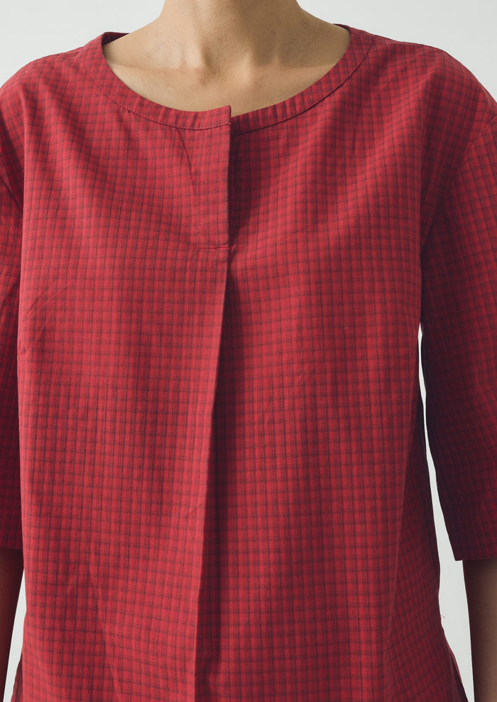 Graph Paper Check Cotton Top | Vibrant Red/Slate