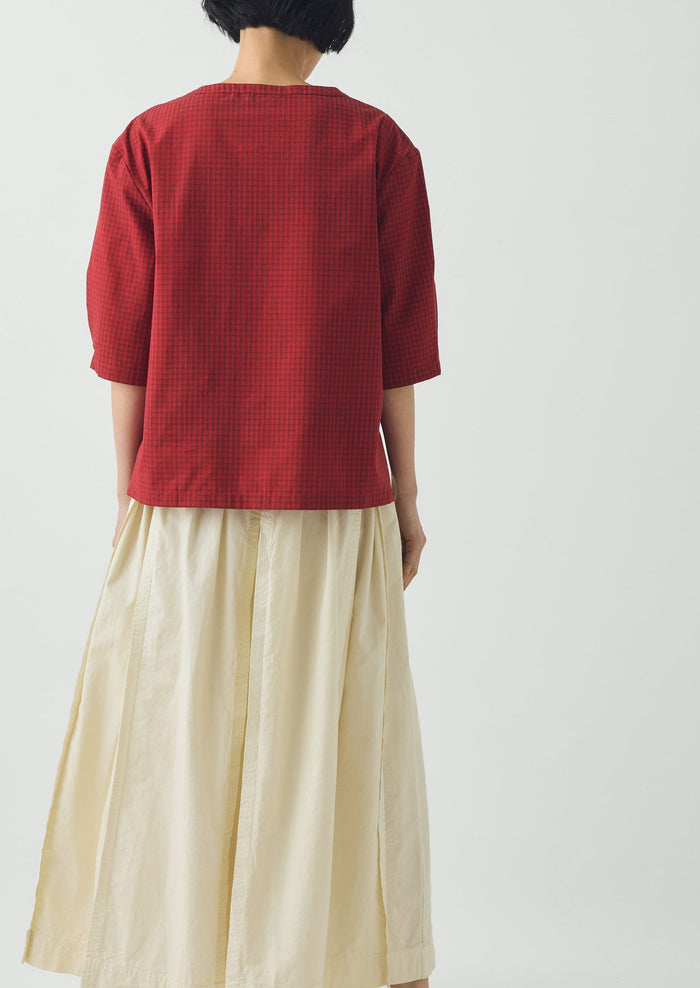 Graph Paper Check Cotton Top | Vibrant Red/Slate