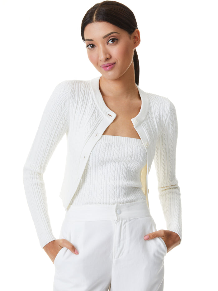 GRETA CROPPED CABLEKNIT CARDIGAN - SOFT WHITE