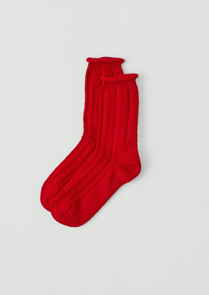 Guernsey Stitch Cotton Socks | Cardinal Red