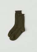 Guernsey Stitch Cotton Socks | Dark Khaki
