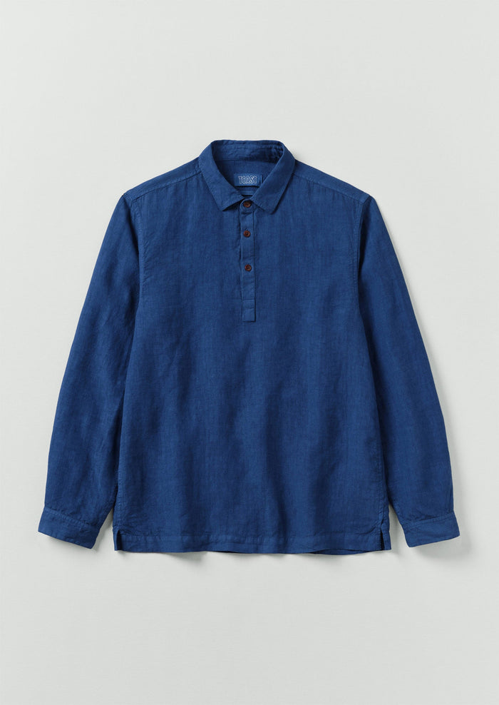 Half Placket Linen Shirt | Cobalt