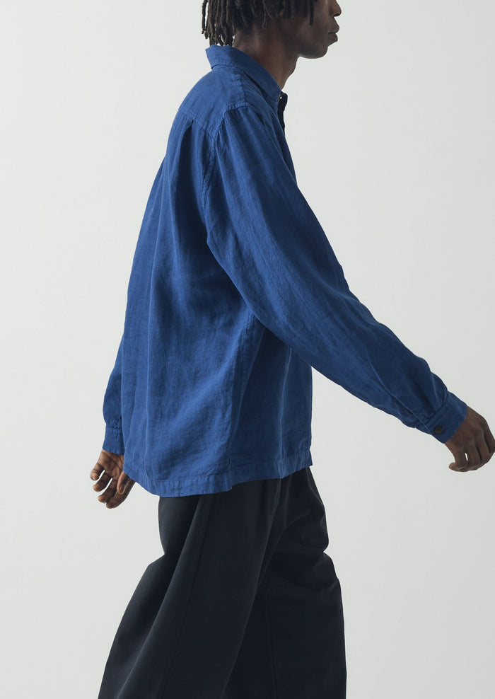 Half Placket Linen Shirt | Cobalt