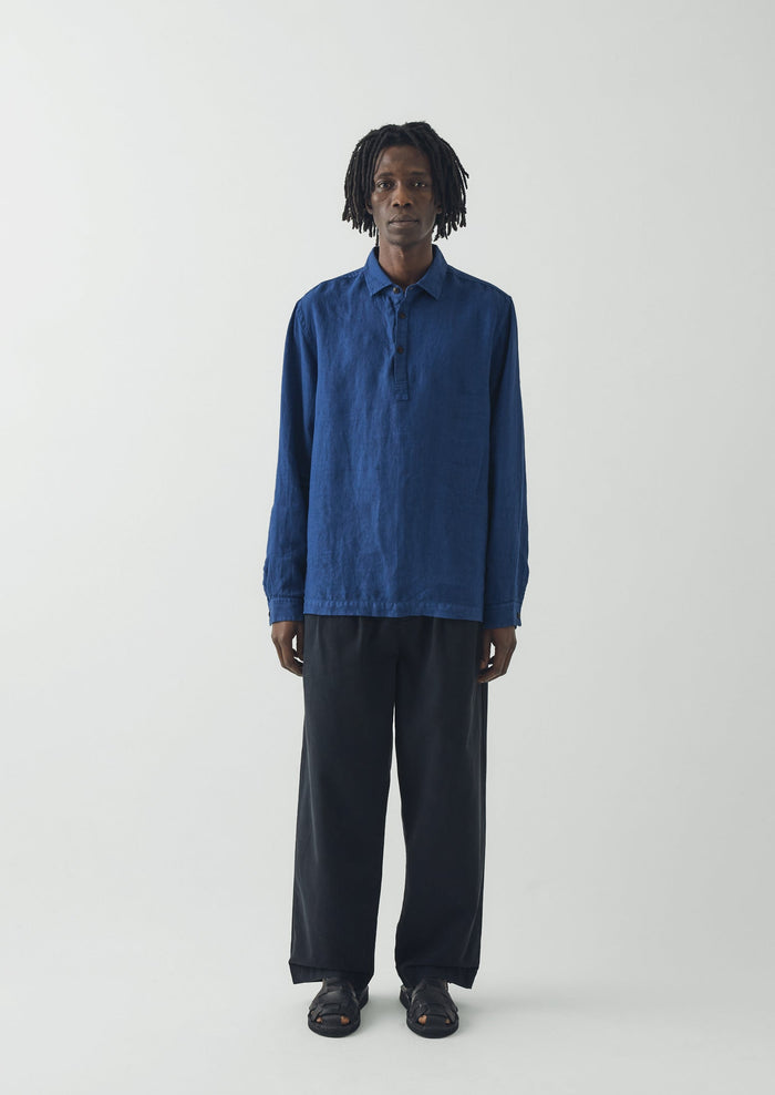 Half Placket Linen Shirt | Cobalt