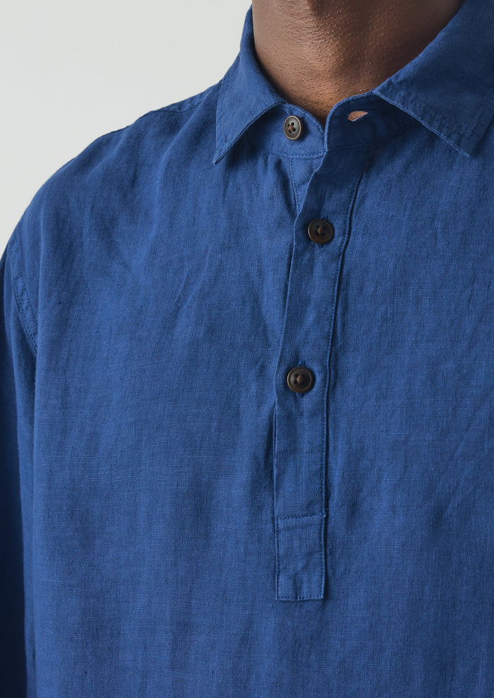 Half Placket Linen Shirt | Cobalt