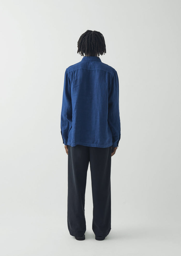 Half Placket Linen Shirt | Cobalt