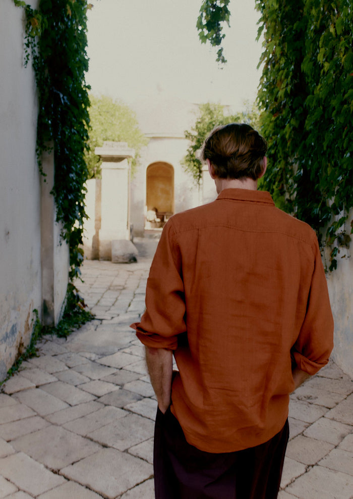 Half Placket Linen Shirt | Copper