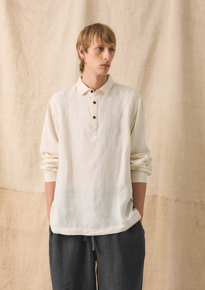 Half Placket Linen Shirt | Parchment