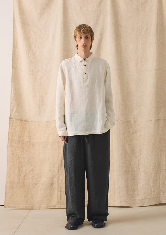 Half Placket Linen Shirt | Parchment