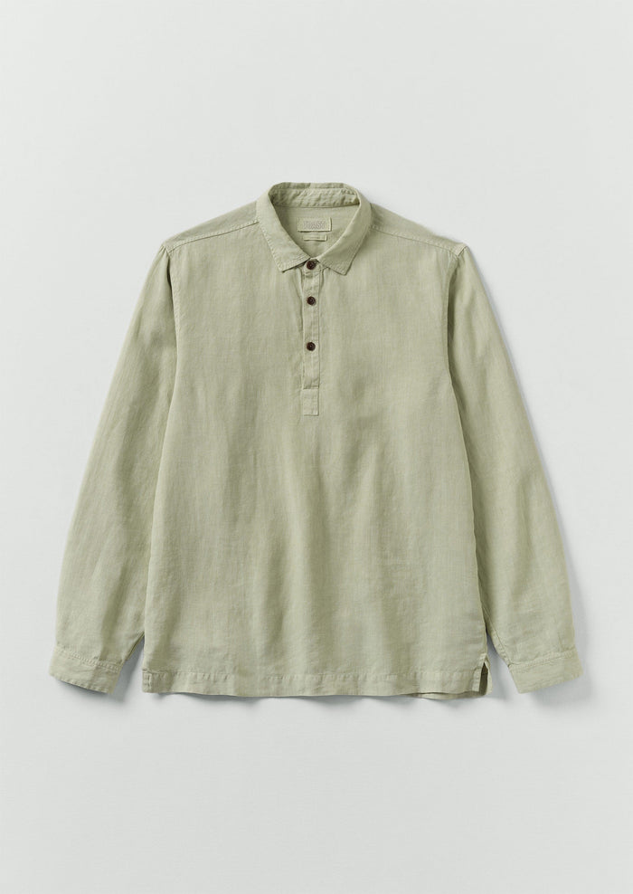 Half Placket Linen Shirt | Pebble