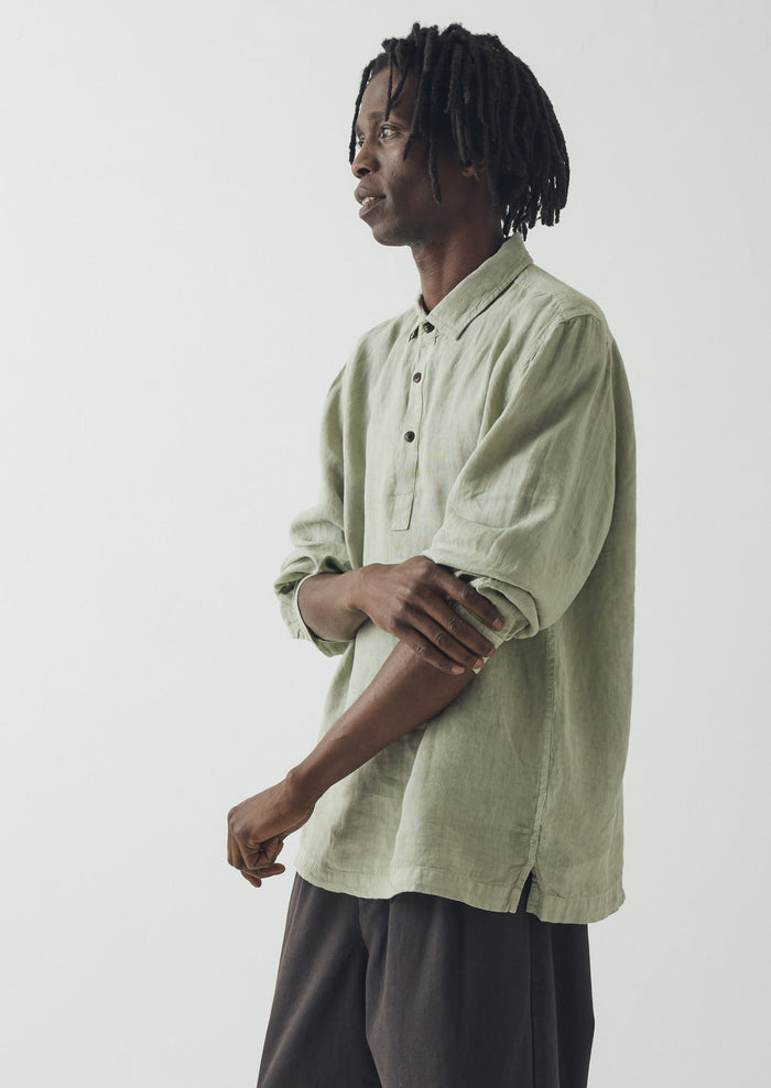 Half Placket Linen Shirt | Pebble