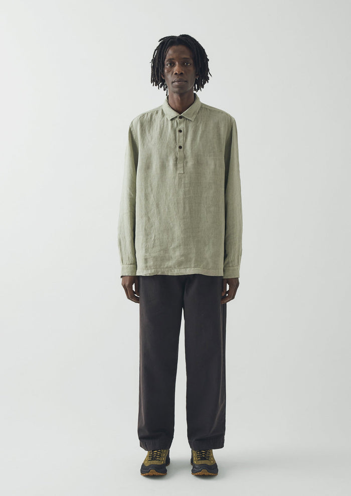 Half Placket Linen Shirt | Pebble