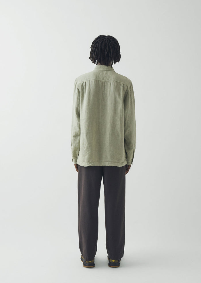 Half Placket Linen Shirt | Pebble