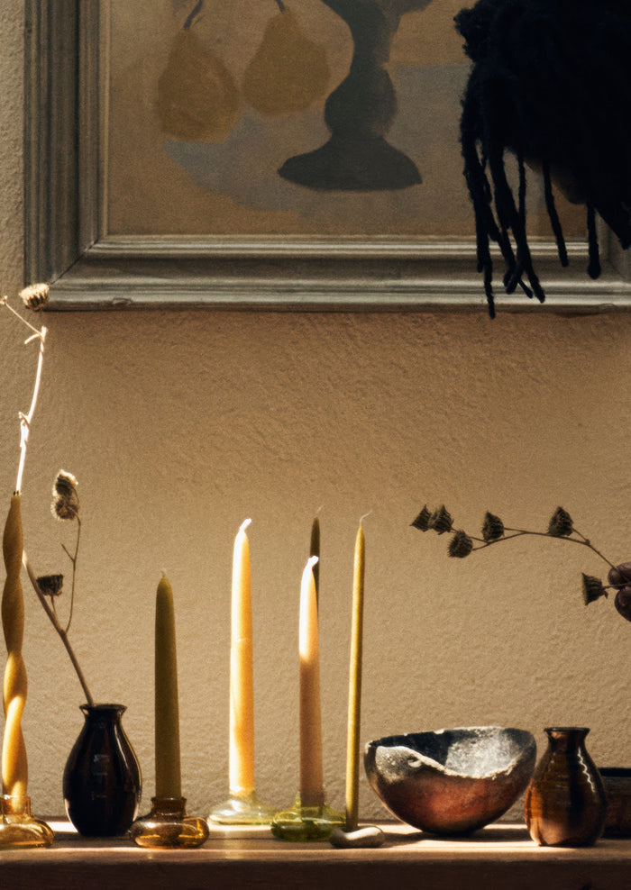 Hand Blown Glass Candle Holder | Amber