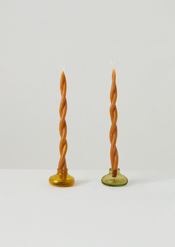 Hand Blown Glass Candle Holder | Olive