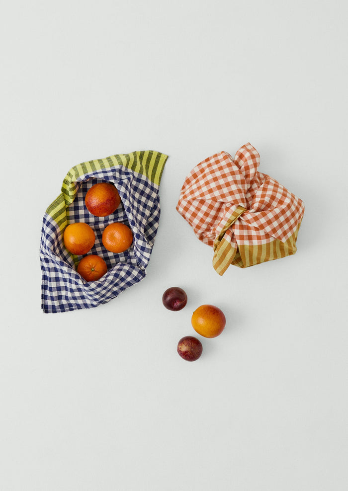 Hand Woven Siesta Check Bread Bag | Cobalt/Citrus